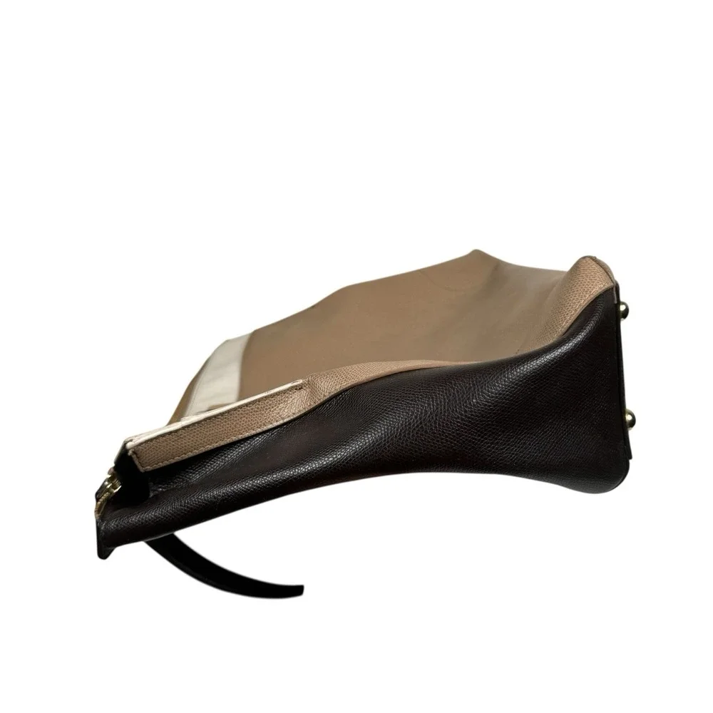 Furla Top Handle Handbag Italian Leather Purse Taupe‎ Cream Brown
